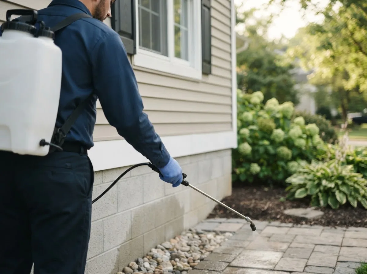 Pest control technician inspecting a home in Franklin, ID